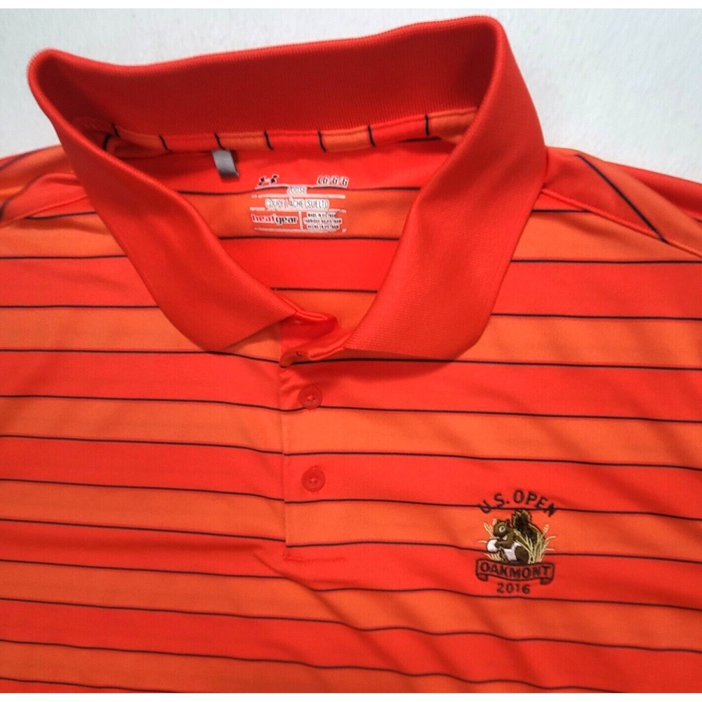 Under Armour Men's Polo Shirt Large Orange HeatGear US Open Golf‎ Loose Fit - Picture 3 of 10
